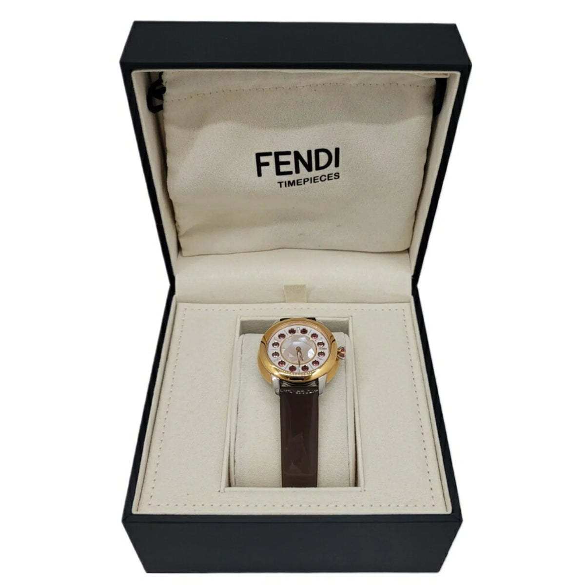 Shell Women's Black Colors 3 Spinel FENDI Watch Belt SS Fashionable (Like Shine Enamel Clock Topaz Eye Brown New) Quartz Fendi Pre-Owned