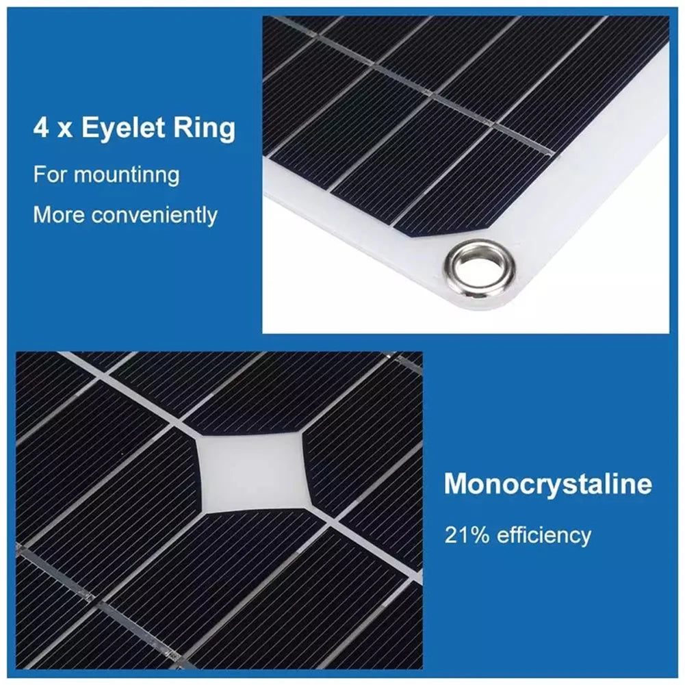 RV Monocrystalline Marine Panel 25W for PWM Waterproof 100A Controller, Nebublu Kit Solar with Cellphone Plate Dual Charging USB 18V Recharger, 12/24V Solar