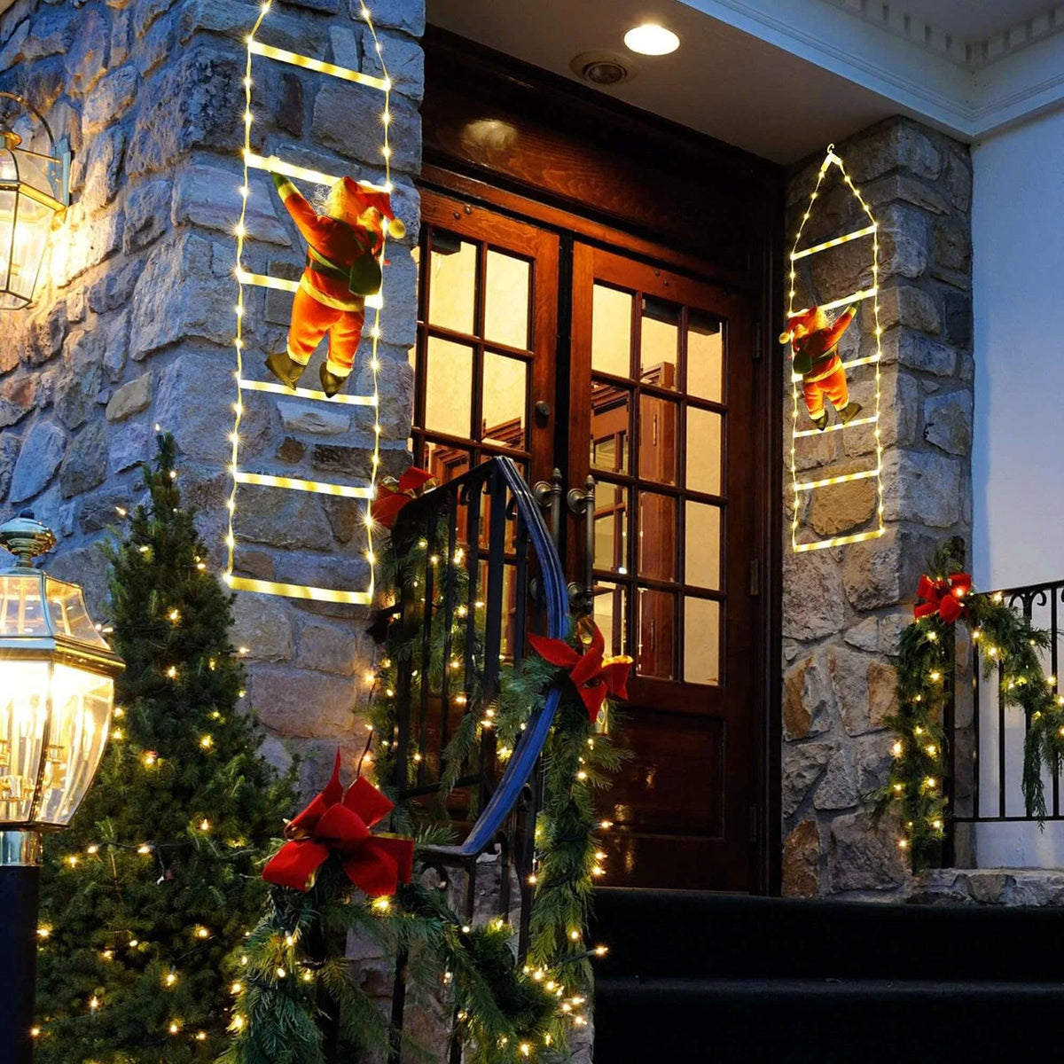 Climbling Home Santa Christmas with Claus for Garden 10.5 Xmas Outdoor Wall Ladder ft Porch Led Waterroof Lights Roof Xmas Lights Lights Tree Lava Decor