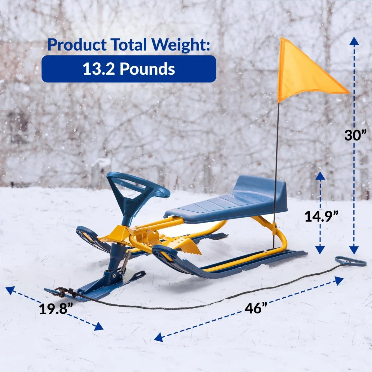 Adults Frost - Snow Flag for Wheel, Racer Kids Sledding Snow for Steering Rope Sled & Machrus Twin Brakes, Rush Pull and Sled Winter Safety with