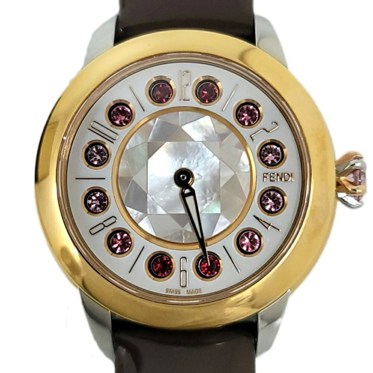 Shell Women's Black Colors 3 Spinel FENDI Watch Belt SS Fashionable (Like Shine Enamel Clock Topaz Eye Brown New) Quartz Fendi Pre-Owned