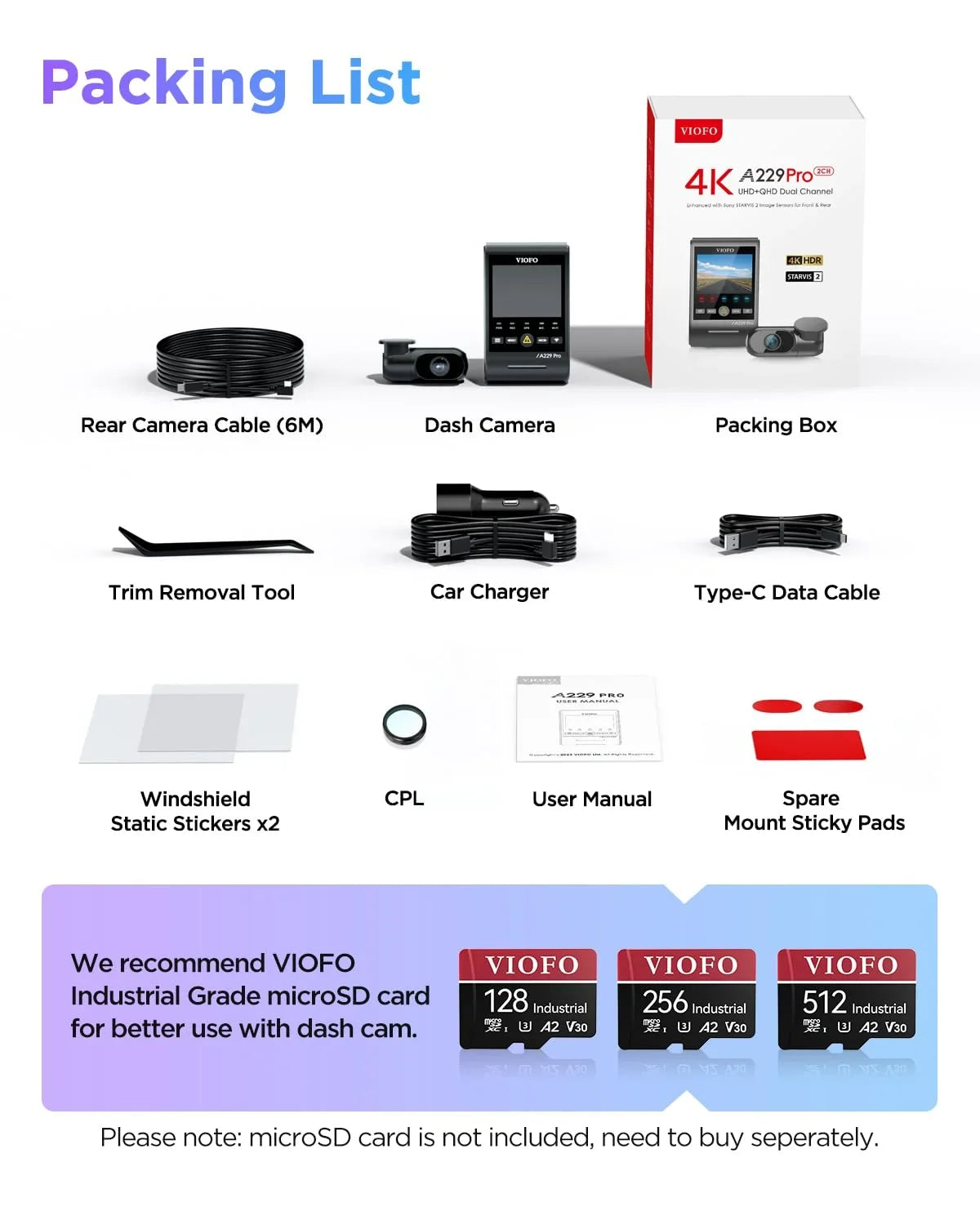 4K+2K GPS, with & A229 lb STARVIS Camera 2 Car Front Dashcam Dual VIOFO IMX675 2CH Rear 2 Pro IMX678