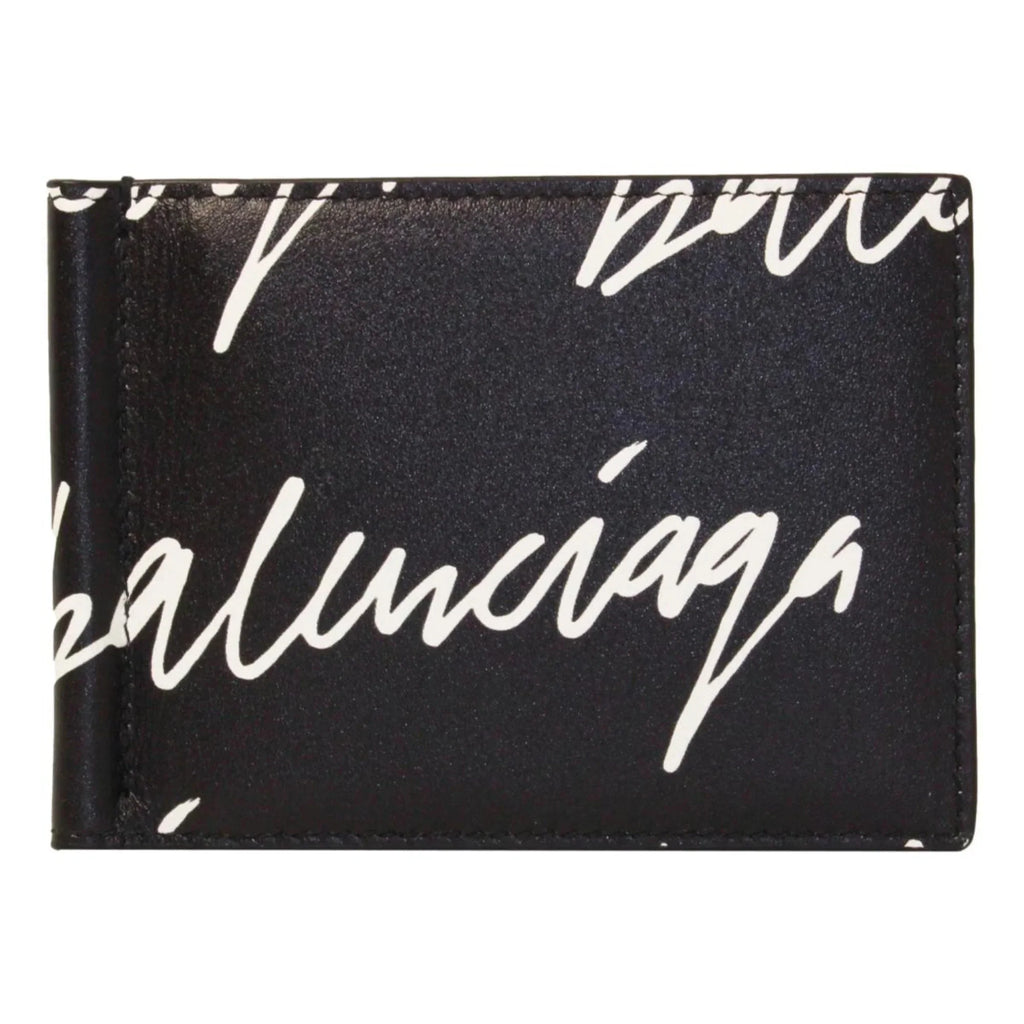Black Logo Scribble Cash Wallet 625819 Money Clip Balenciaga Leather