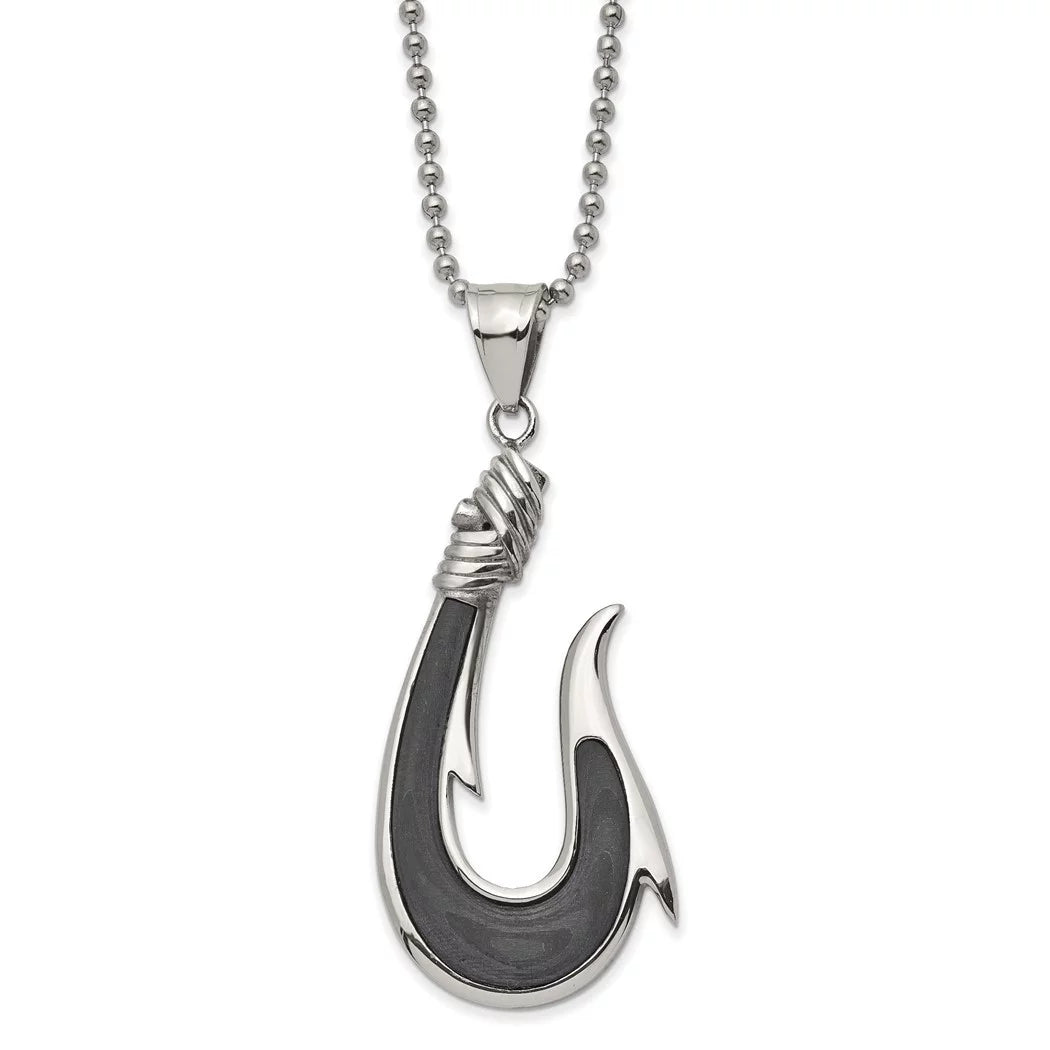 Necklace 22 Jewelry Stainless Chain Solid Ball Pendant a Fiber With Hook Black Carbon Steel 25.9mm Chisel Inch Polished