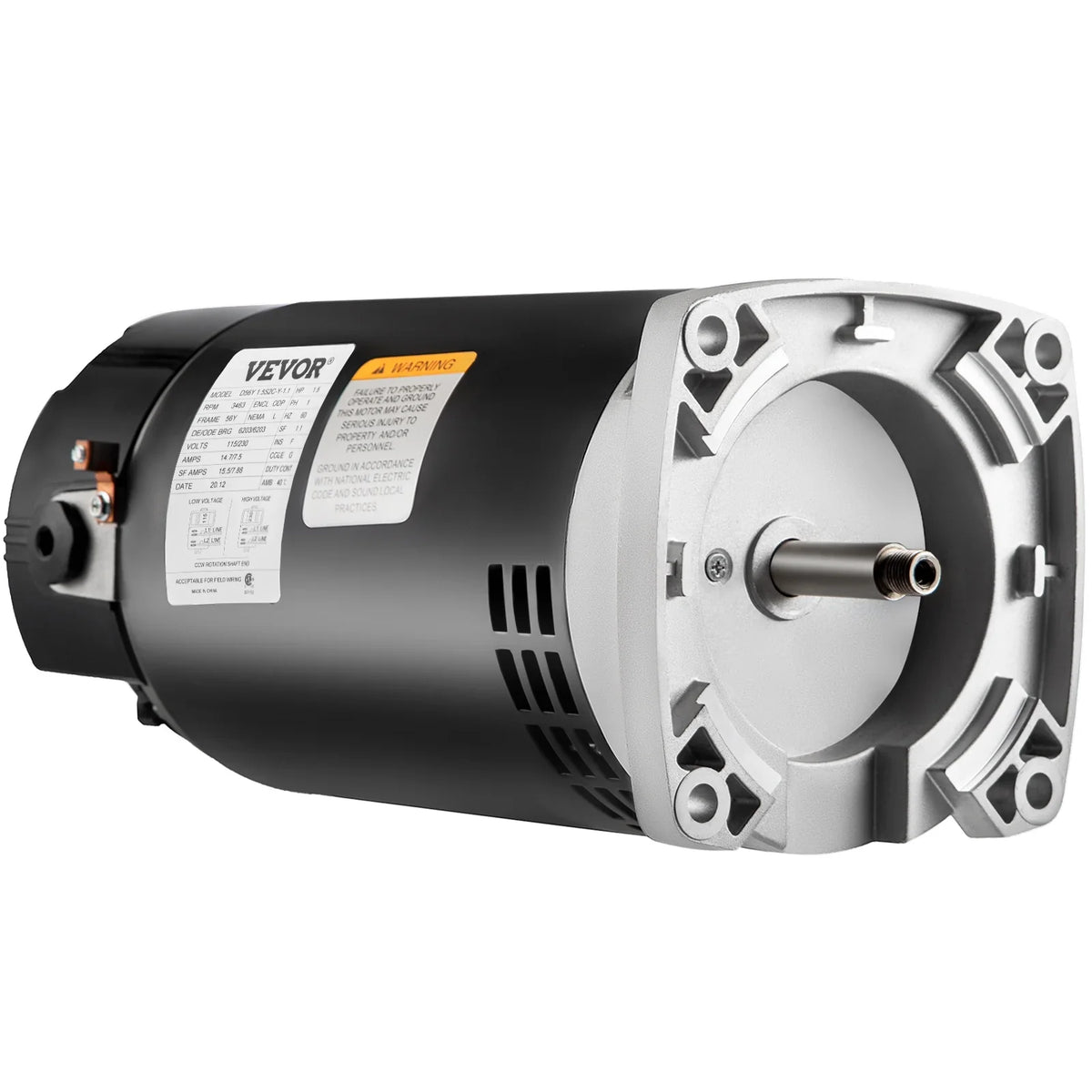 Motor, , Motor 7.88/15.5 230/115 Replacement rpm, 1.1 Factor, Pool 1.5 Service amps, Enclosure, Square Motor, ODP PSC, volts, Flange VEVOR Pool 1 Pool Frame, Pump speed, 3463 Kit 56Y Swimming
