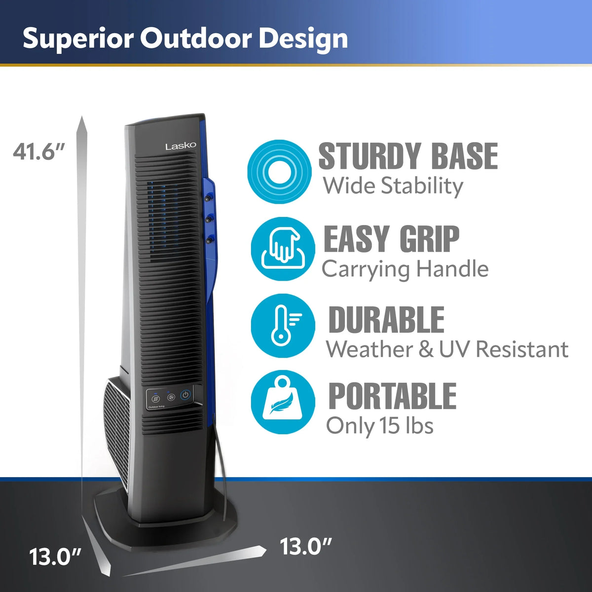Lasko Power Black Cord, 42” Outdoor Tower Fan 10 Misto with Foot YF300, 4 Speeds, Misting