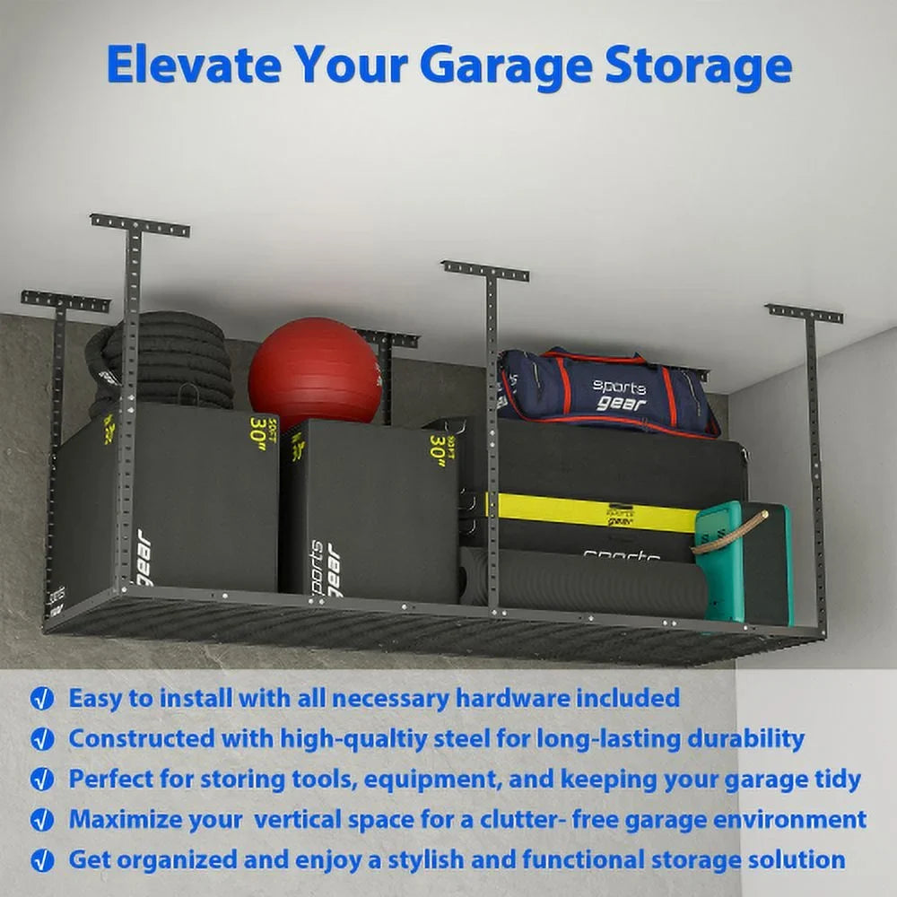 Systerm,Heavy Metal Ceiling 3x8ft Duty Storage Racks,660lbs Garage Storage Organization Weight Garage Storage Rack,Adjustable Garage Capacity,Black Overhead