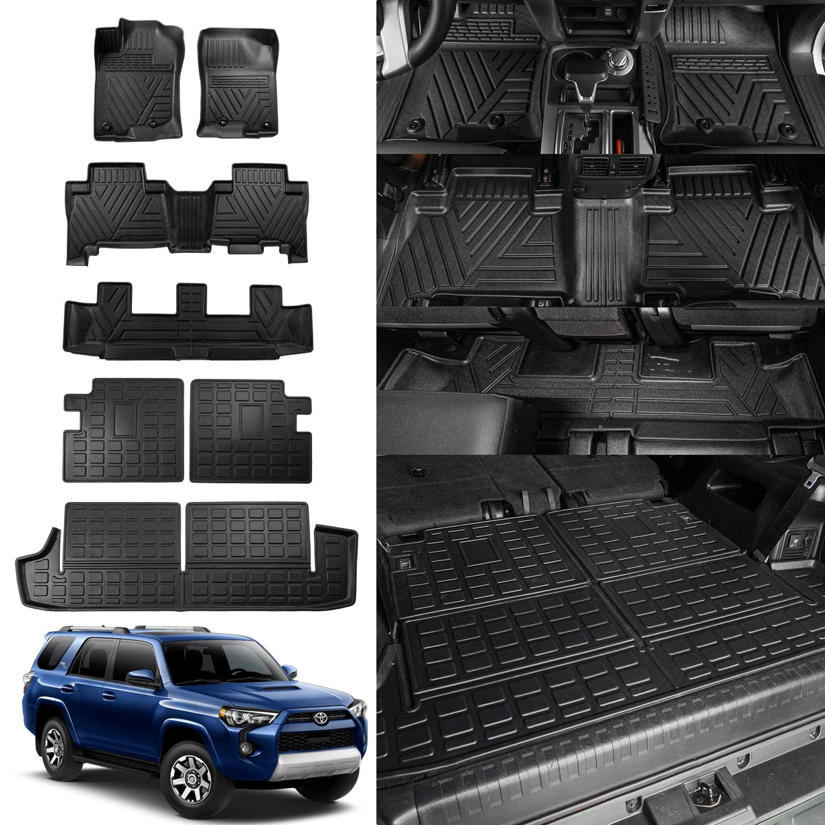 2013-2023 Mat Mats+Trunk 7 Liner 4Runner Cargo Seats Row Toyota Mats) (3rd Mat+Floor Trunk Fit Backrest