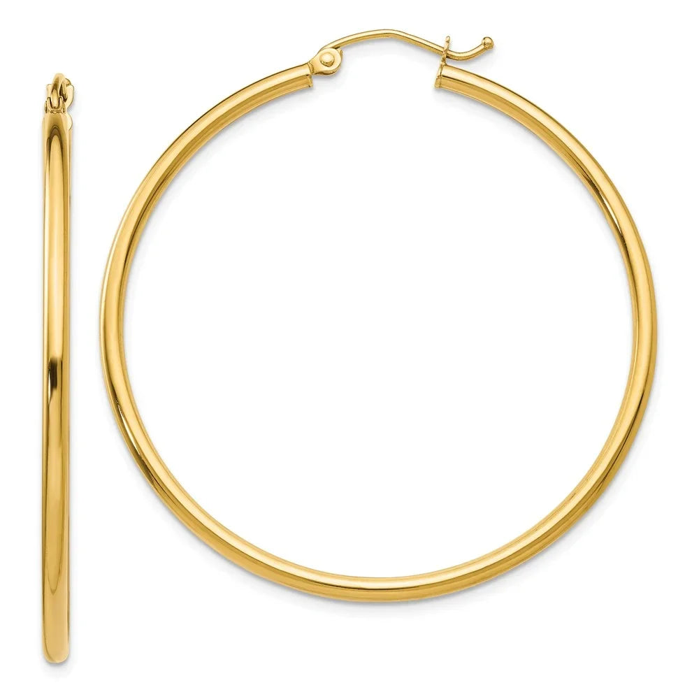 Hoop Teens; and Gold 14kt for Earrings; Real Men Adults 2mm Polished Tube Lightweight Women Yellow for and