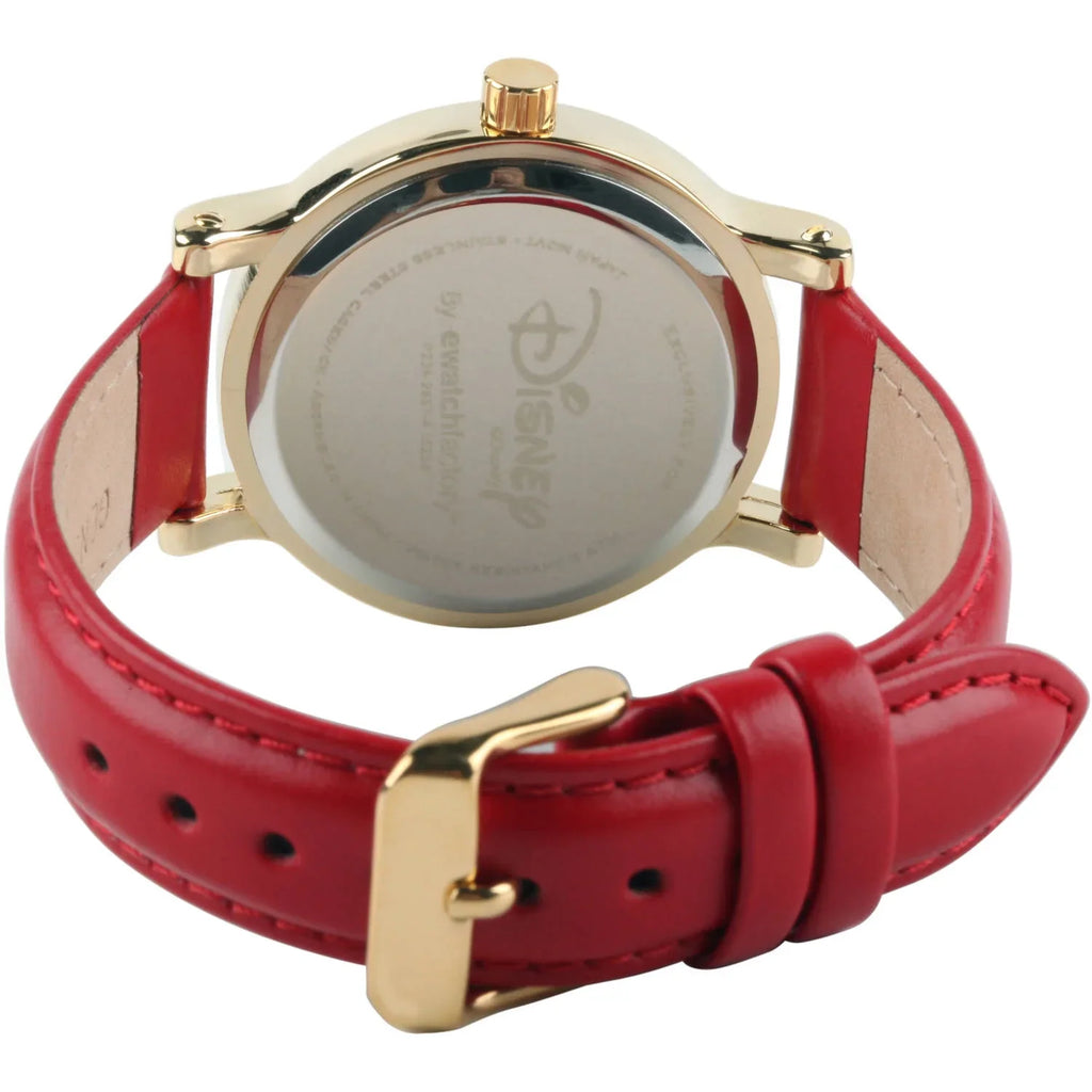 Alloy Red Watch, Minnie Gold Vintage Polka Strap Classic Dress Articulating Mouse Red Dot Women's Leather