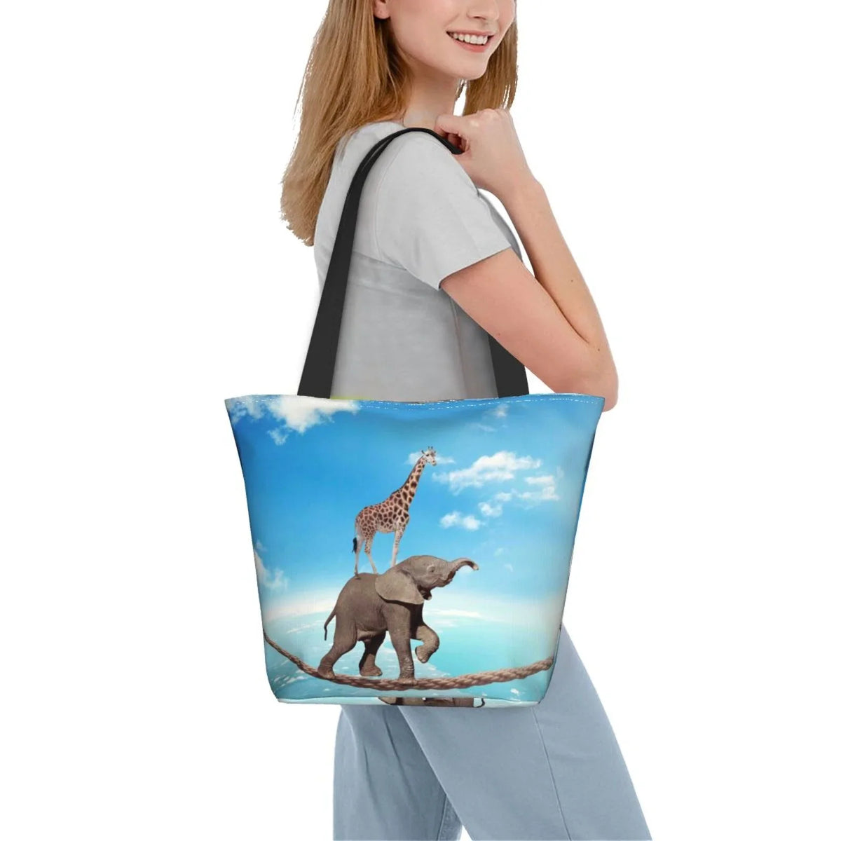 Rope Large Bag Elephant Overcomes On Bag,Shoulder High Bag Hobos Shopping Handbags Giraffe Walking Tote Lukts Capacity Women'S By Fear
