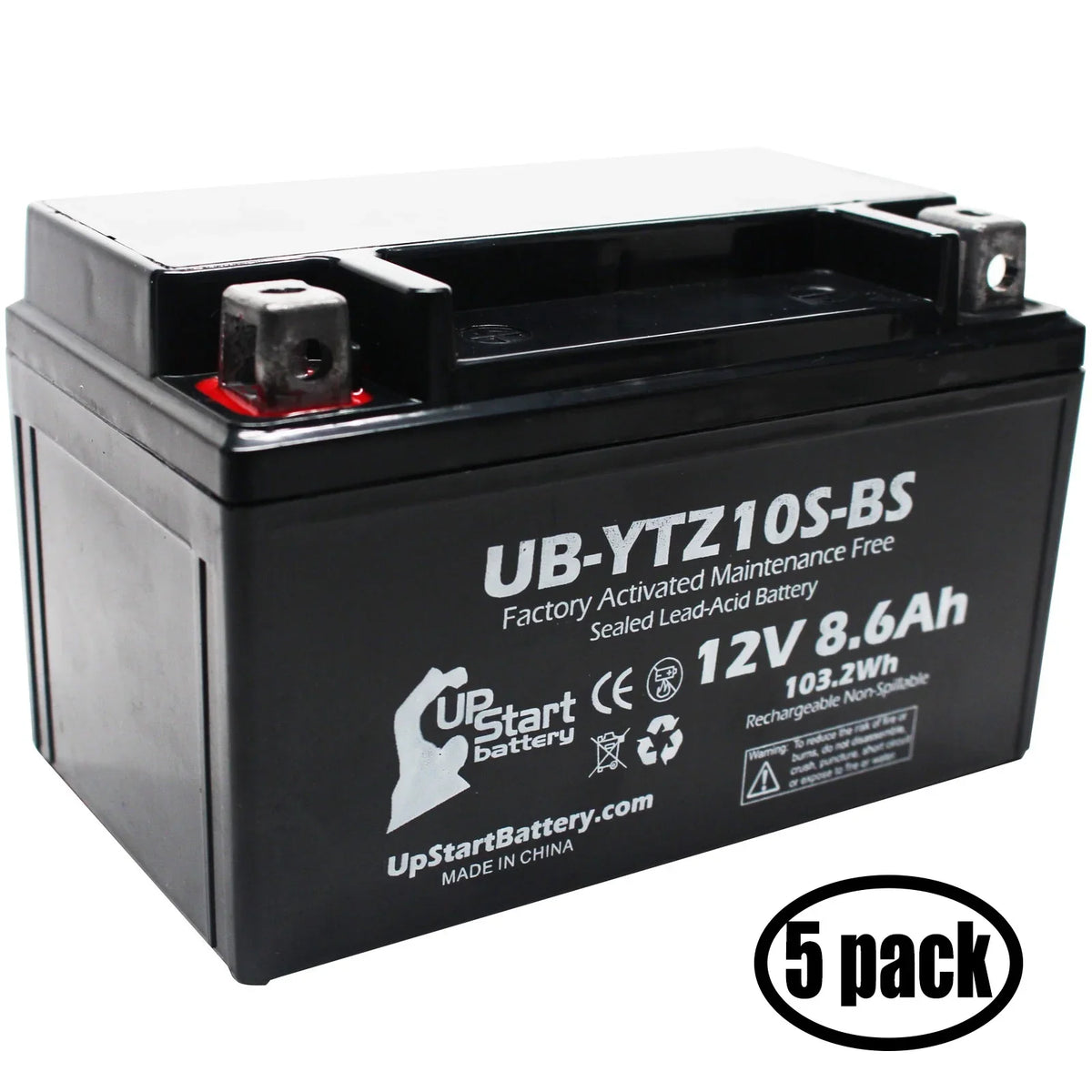 Battery 8.6Ah, 2011 5-Pack Factory Maintenance Motorcycle 12V, Yamaha UB-YTZ10S-BS for - Free, Battery UpStart FZ8 Replacement Activated, 800CC