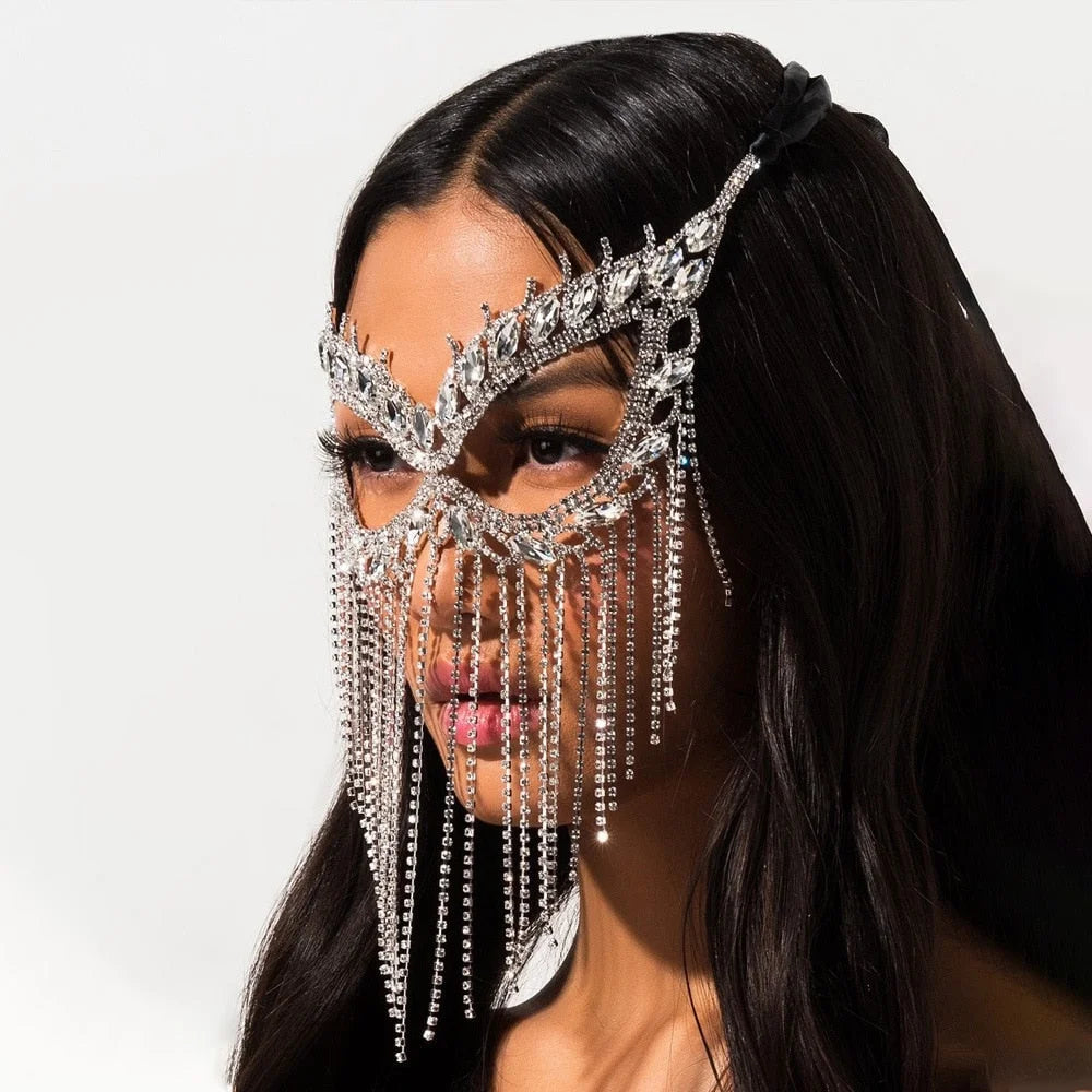 Crystal Halloween Women Mask Rhinestone Mask Face Jewelry Mask Face Face Chain Tassel Masquerade