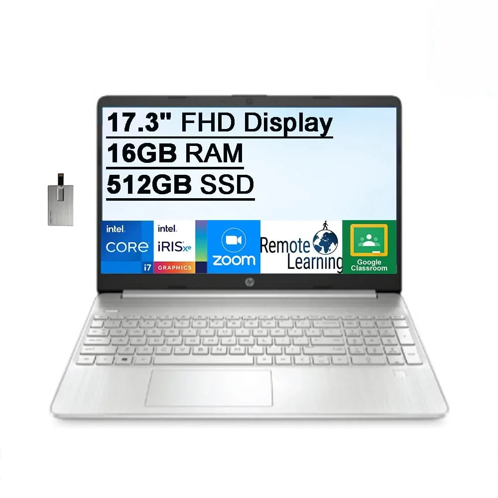 i7-1165G7, IPS FHD Generation SSD, 512GB USB RAM, Laptop 32GB Keyboard, Intel 2021 Iris Xe OS, Core Computer, Backlit Audio, 16GB HD PCIe 17.3" Windows Intel Webcam, Silver, HD Graphics, 11th Card