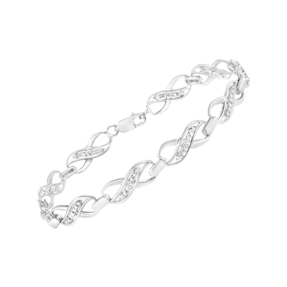 and (I-J Silver Set .925 Prong Color, Bracelet Link I3 Clarity) 7.25" Diamond Ribbon Sterling Infinity Accent -