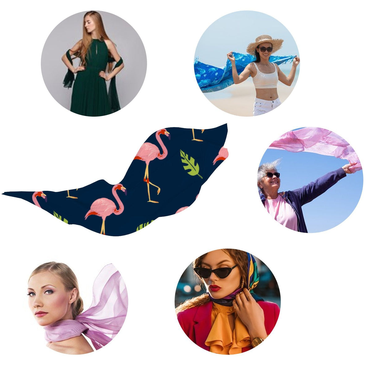 Large Oblong Scarf FREEAMG for Long Shawls Wraps Hair Gift Neck Packed Sunscreen Birds Wraps Flamingo Silk Headscarf Women