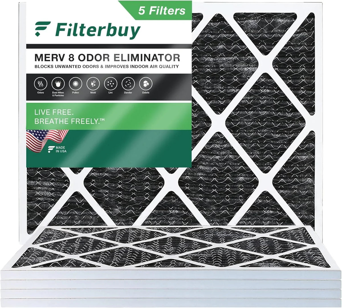HVAC Pleated (5-Pack) AC Furnace MERV 20x24x1 Air 8 Activated with Filterbuy Filters Eliminator Carbon Odor