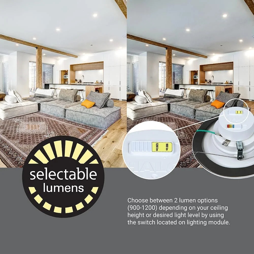 Retrofit Selectable Trim, RL Lumens Retrofit Selectable Ceiling Dim Lumens, Light 900/1200 Baffle Matte Warm, & Downlight, 5/6 HALO White LED to Series CCT inch Recessed Shower and