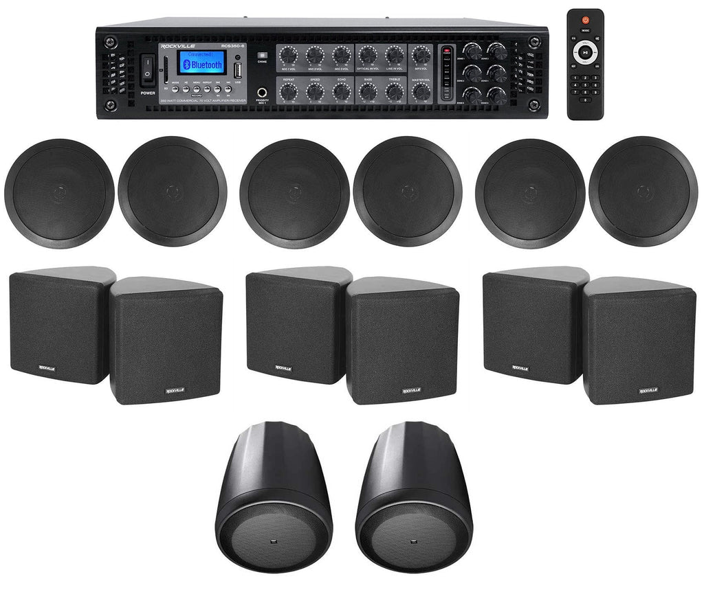 Speakers Black 6-Zone for 3.5" Cube+(2) JBL Office/Hotel Pendant+Ceiling Amp+(6)