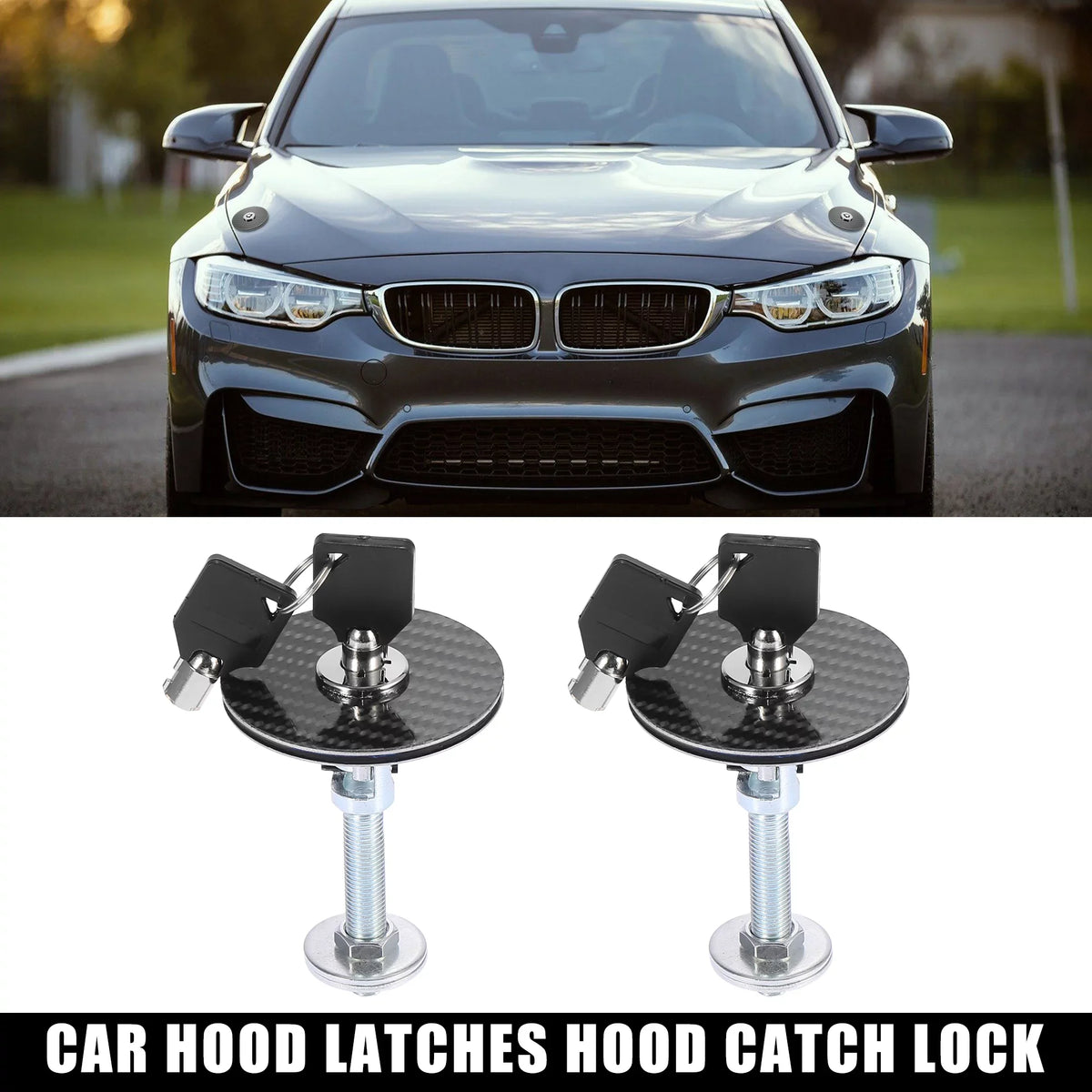 Release Lock with Pin Latch Vehicle Pattern 2pcs Lock Carbon Cover Hood Quick Key Fiber Hood Engine Universal