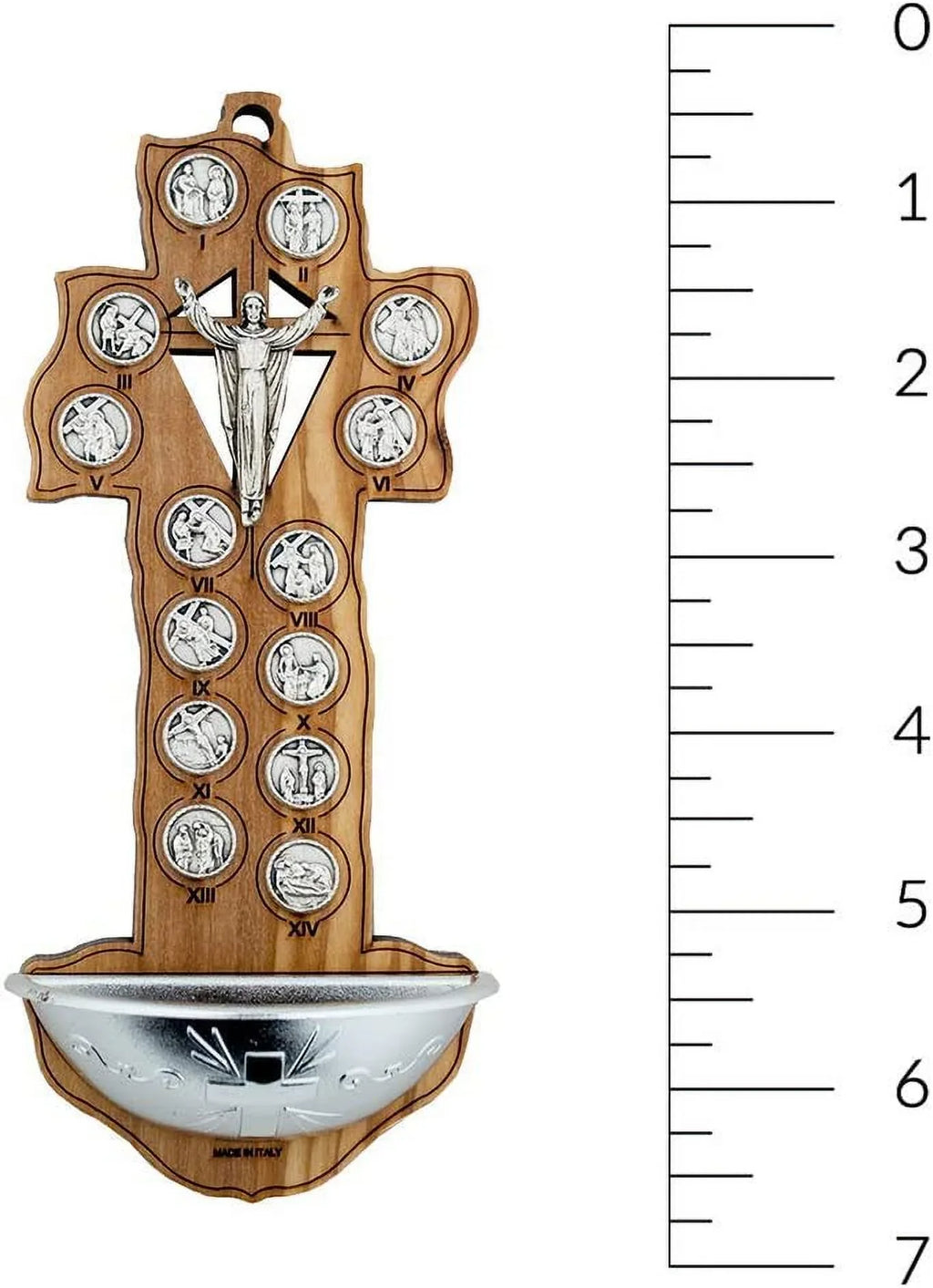Wood Style Water Olive 7" Font Holy Crucifix