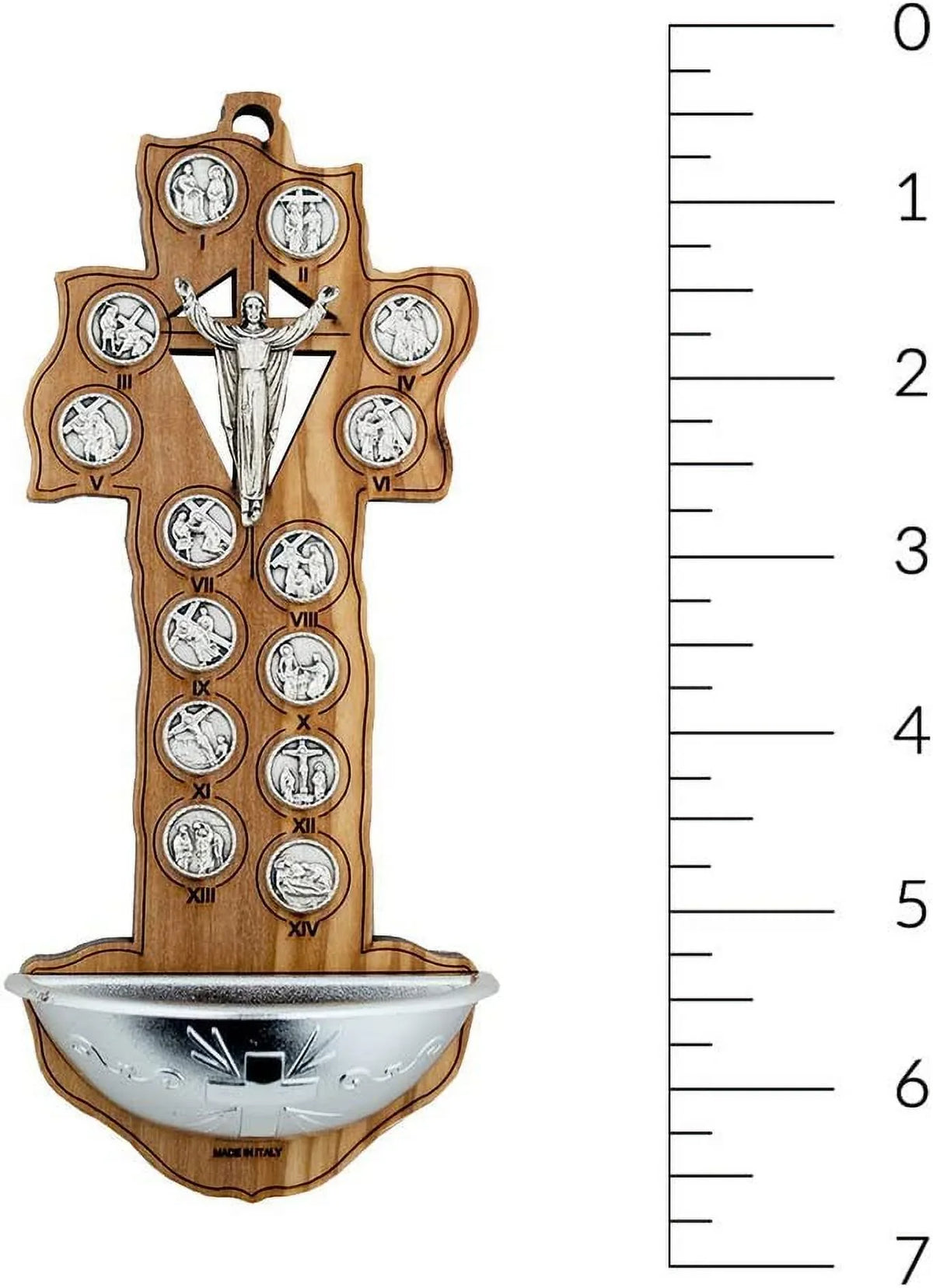 Wood Style Water Olive 7" Font Holy Crucifix