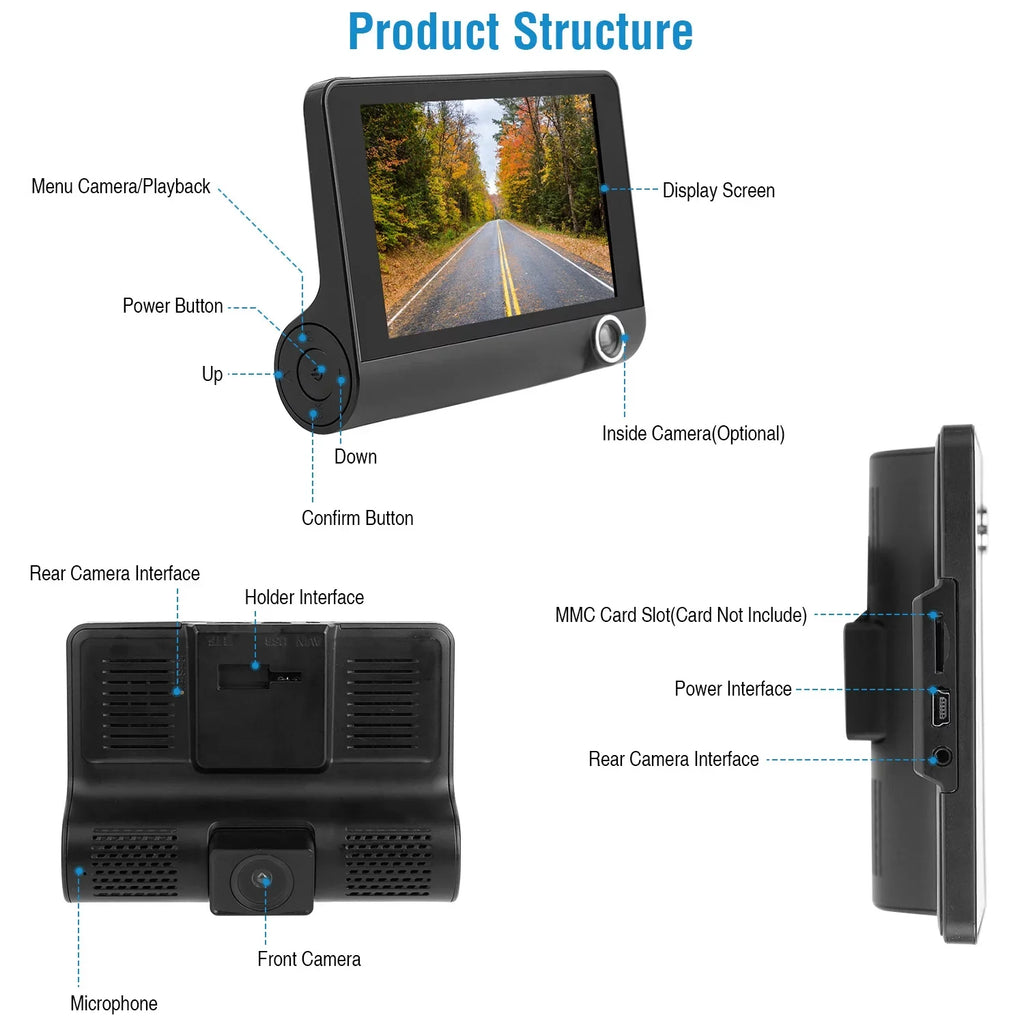 3 Driving Camera Seamless Vehicle Recording Recorder Lens iMountek 4In Camera 3 Lens Recorder Car Driving Dash Car