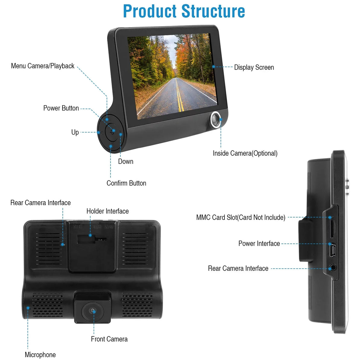 3 Driving Camera Seamless Vehicle Recording Recorder Lens iMountek 4In Camera 3 Lens Recorder Car Driving Dash Car