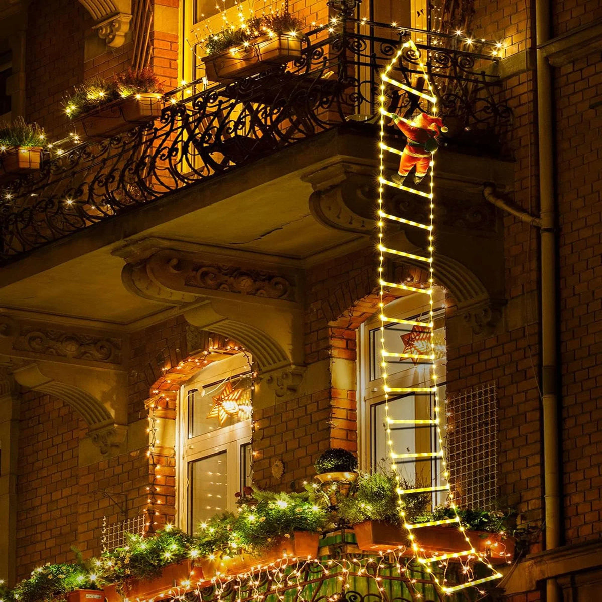 Climbling Home Santa Christmas with Claus for Garden 10.5 Xmas Outdoor Wall Ladder ft Porch Led Waterroof Lights Roof Xmas Lights Lights Tree Lava Decor
