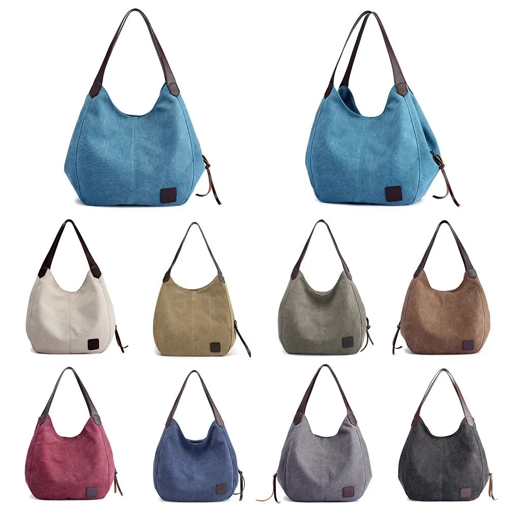 Multi-pockets Hobo Bags Women Handbag Canvas Shoulder Totes MIXFEER Bag Vintage