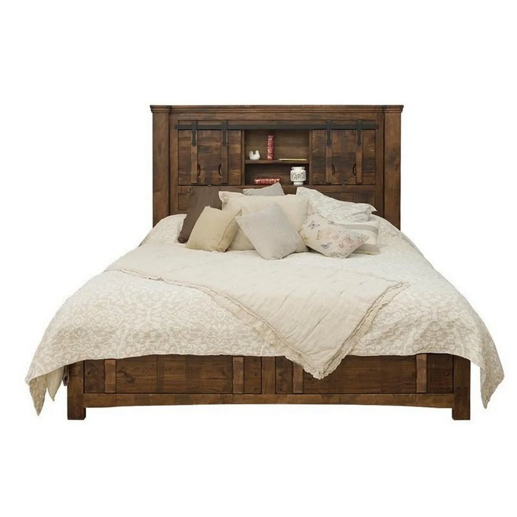 Fixed 2 Drawers, Brown Shelves, Finish Benjara Size King Maye Rustic Bed, Deep