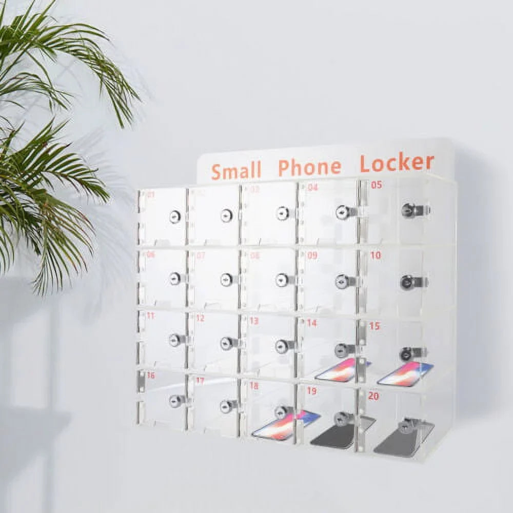 Slots Clear Storage Box 20 Cell Locker Thickened Keys Phone Cellphone w/ Acrylic