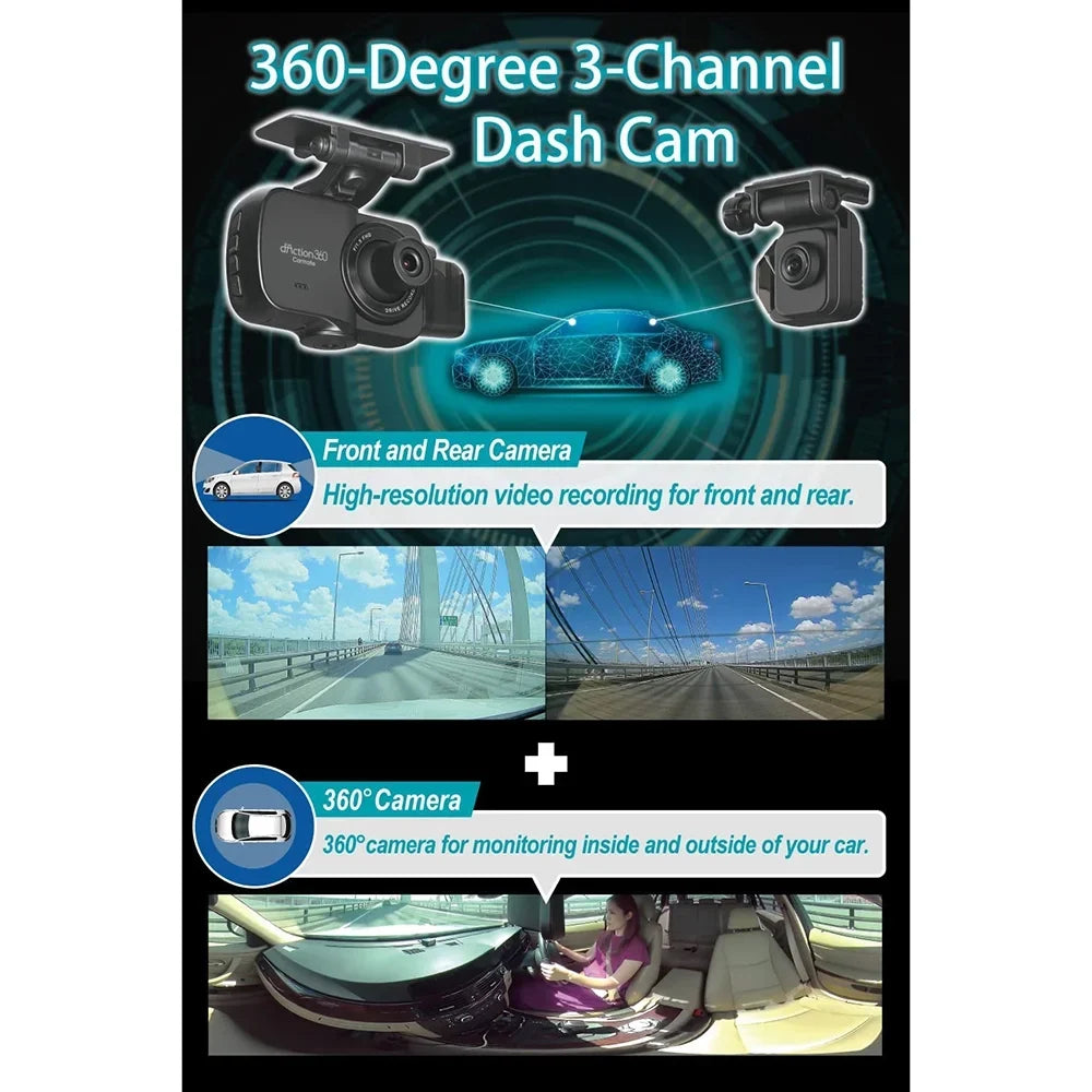 microSD 3-Ch Spots, 32GB Surroundings Razo Blind All Cam Once, All (Open DC4000RA, Card Detection with Records - Box) at Built-in Simultaneous Recording, GPS, 360-Degree G-Sensor Impact Covering Dash
