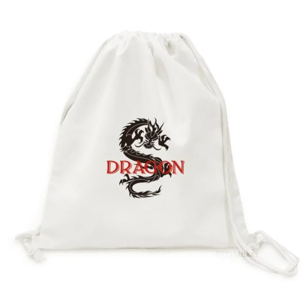 Backpack Bag Myth Animal West Dragon Mesh Drawstring Reusable Shopping East Canvas