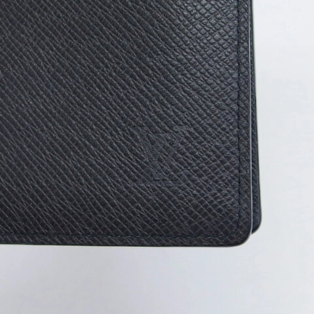 Billfold Taiga Pre-Owned Black Vuitton Long (Good) Wallet Bifold Louis