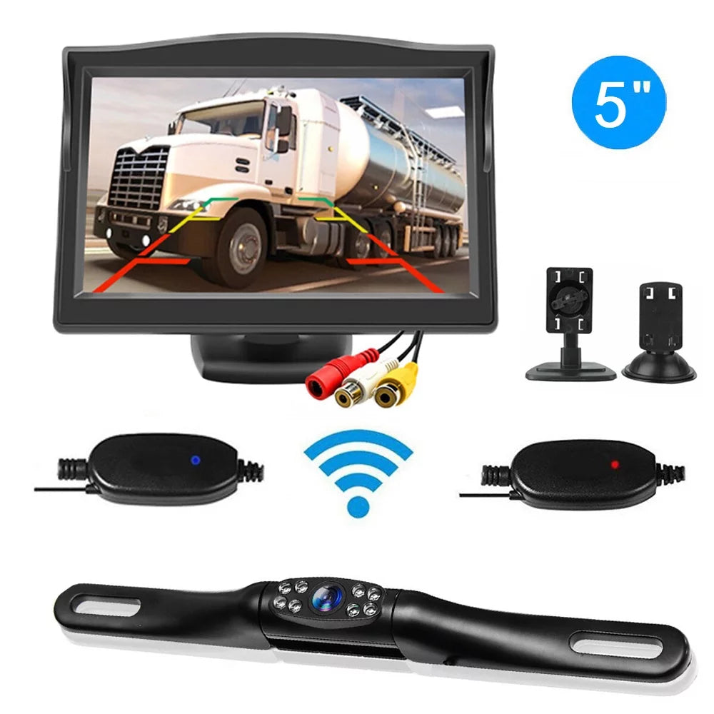 Rear Camera 5" View setup Monitor Car Backup HD Night Parking Vision Wireless +