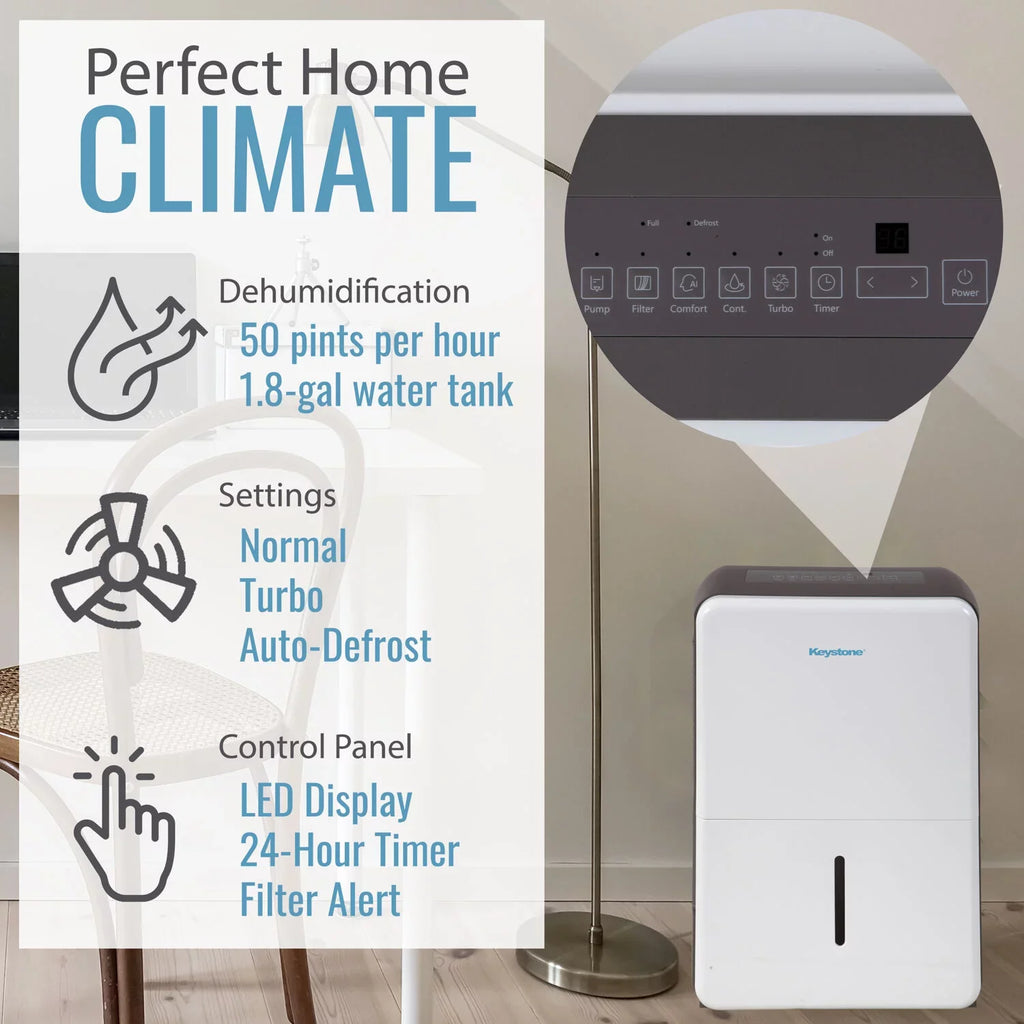 Pint Electronic Pump Dehumidifier Keystone Controls with and 50 Built-In