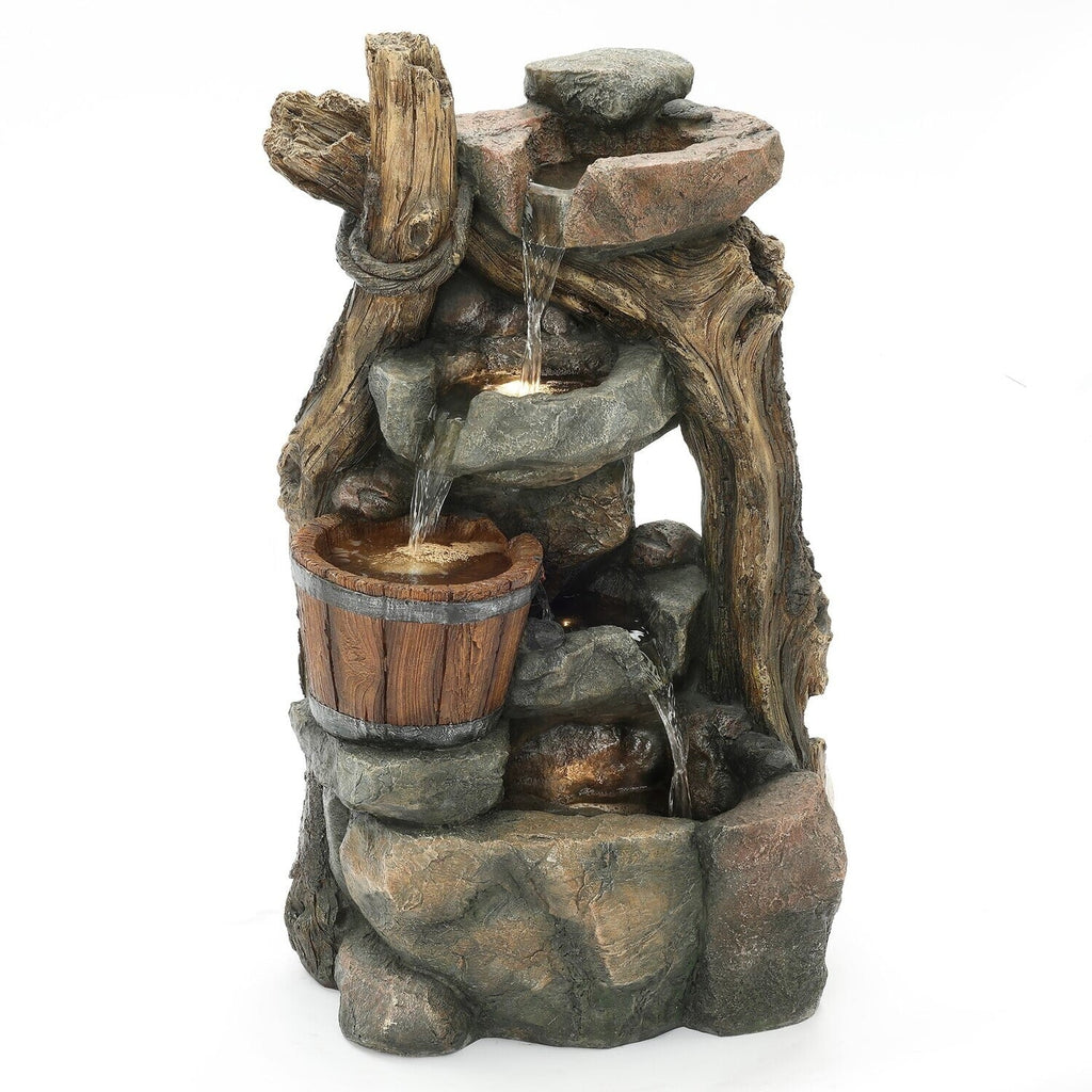 Barrel Outdoor Fountain Wall Lights And Resin With Stacked Led Nice HomeStock Naturally Rock