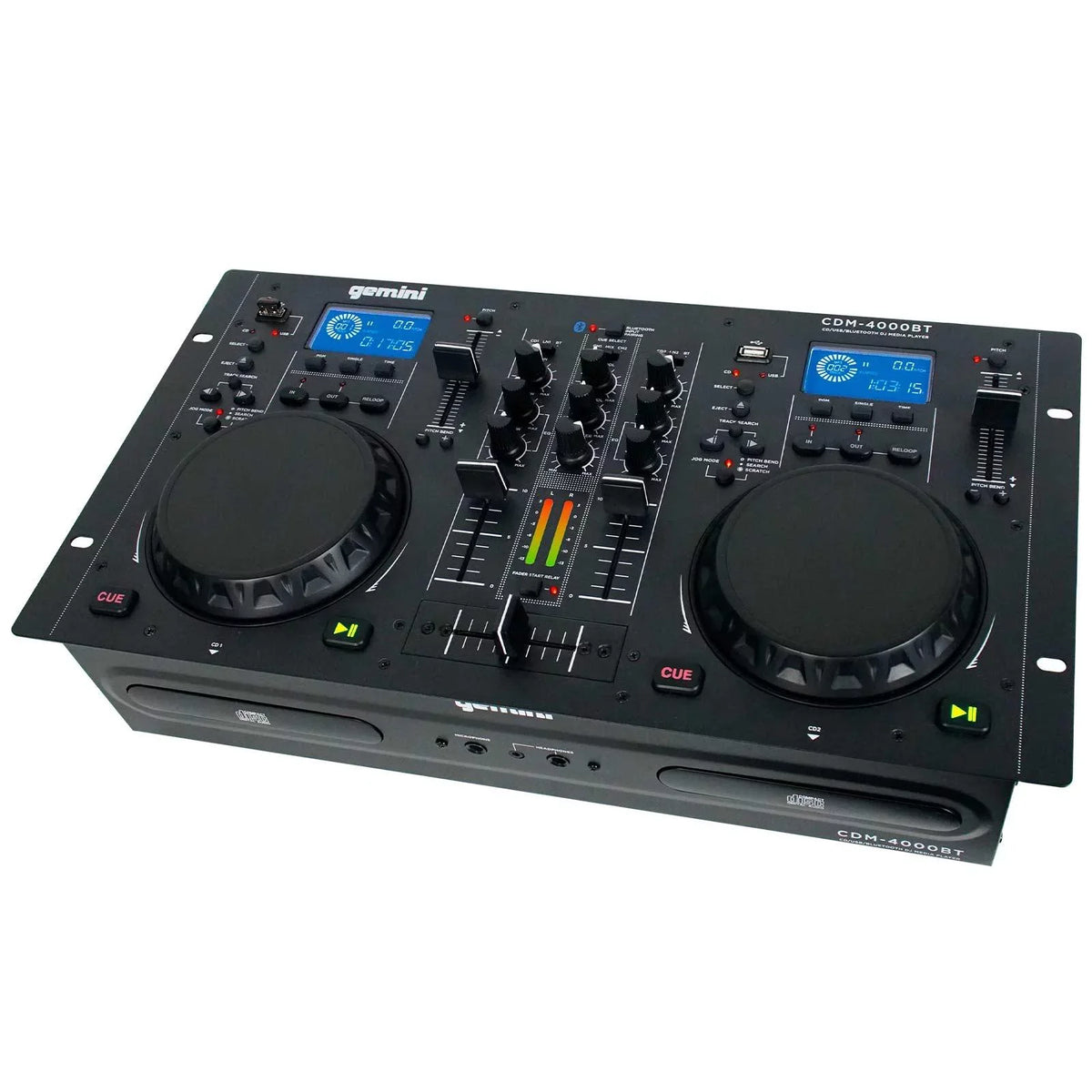 DJ Media Player 15" CD/MP3/USB Woofers Bluetooth CDM-4000BT Package Speaker AS-1500P Gemini & with Active