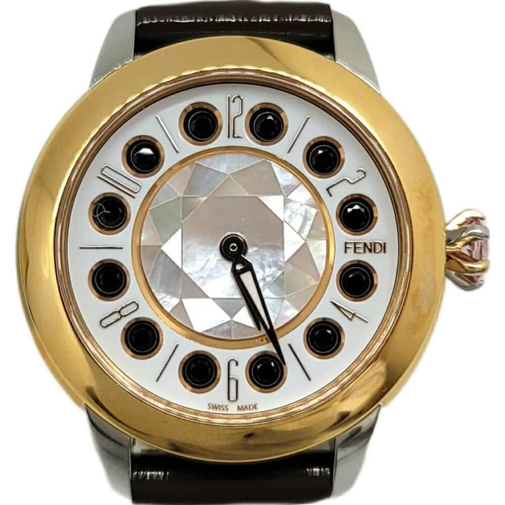 Shell Women's Black Colors 3 Spinel FENDI Watch Belt SS Fashionable (Like Shine Enamel Clock Topaz Eye Brown New) Quartz Fendi Pre-Owned