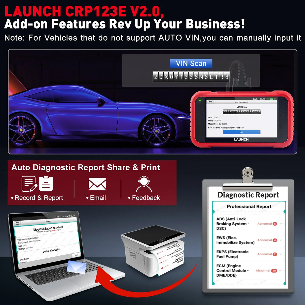 CRP123E Reset, Scanner Reset, Reader Reset LAUNCH Fault Diagnostic Check Battery Test, Brake Reset, Obd Oil Code DPF Injector Car Engine with V2.0