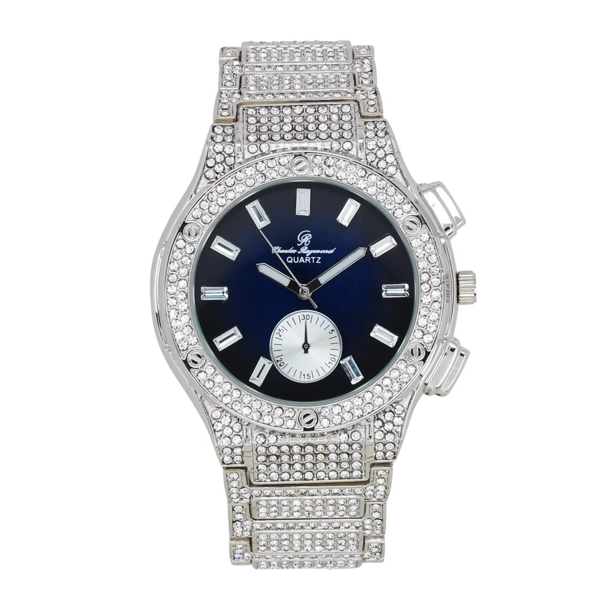ST10311 - Rhinestones Out Iced Raymond Men's SLV Hop Bling Hip Blast Blue Watch -C Timepiece- Big MB by Charles on Inspired - Diamond