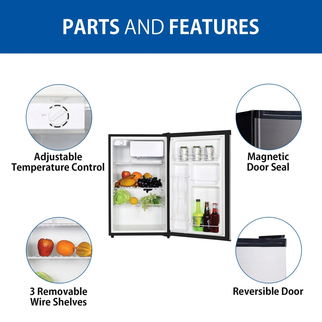 Koolatron Freezer Steel Fridge 4.4 Cu Stainless Compact Ft (124L) Refridgerator with