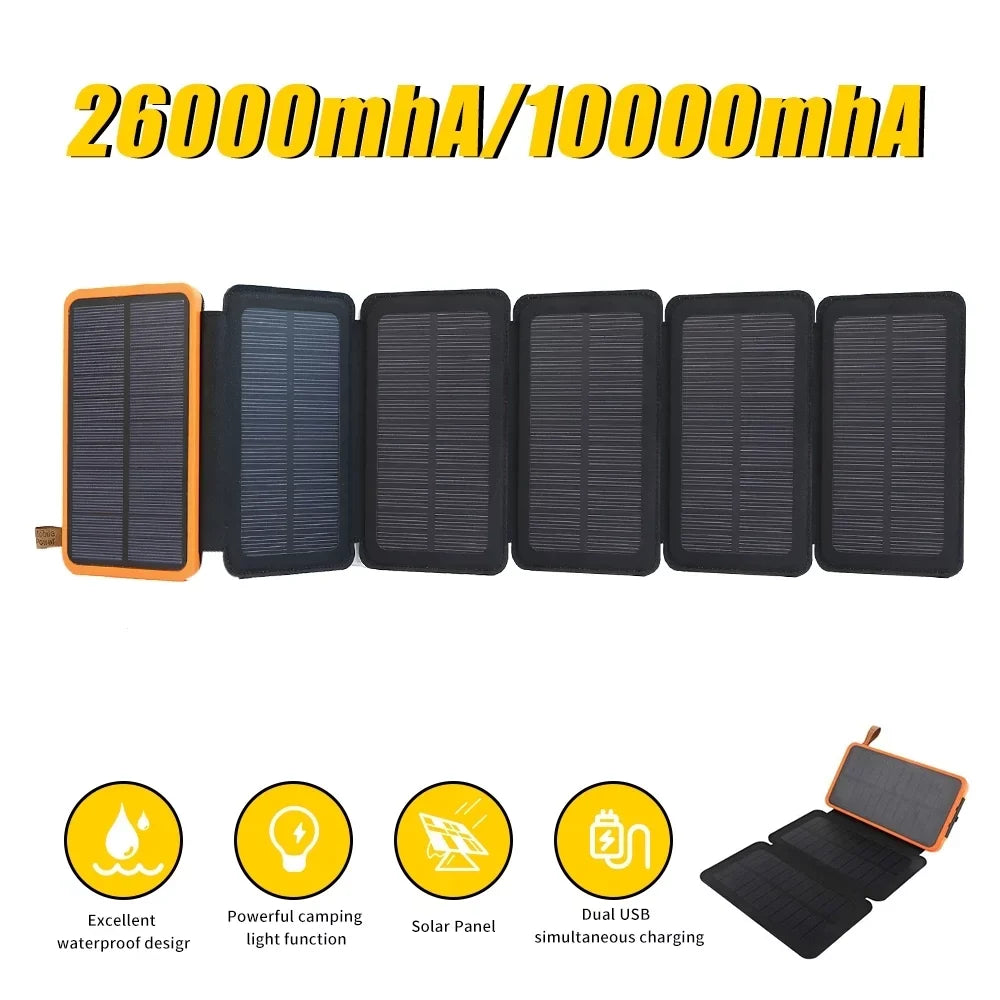 Outdoor Phones, Pack Bank, Battery Charge Tablets Power Fast Solar 26000mAh, USB Charger Portable for