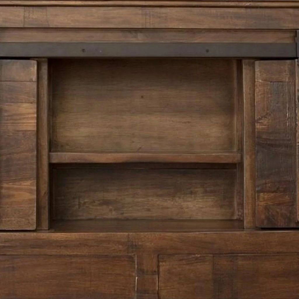 Fixed 2 Drawers, Brown Shelves, Finish Benjara Size King Maye Rustic Bed, Deep