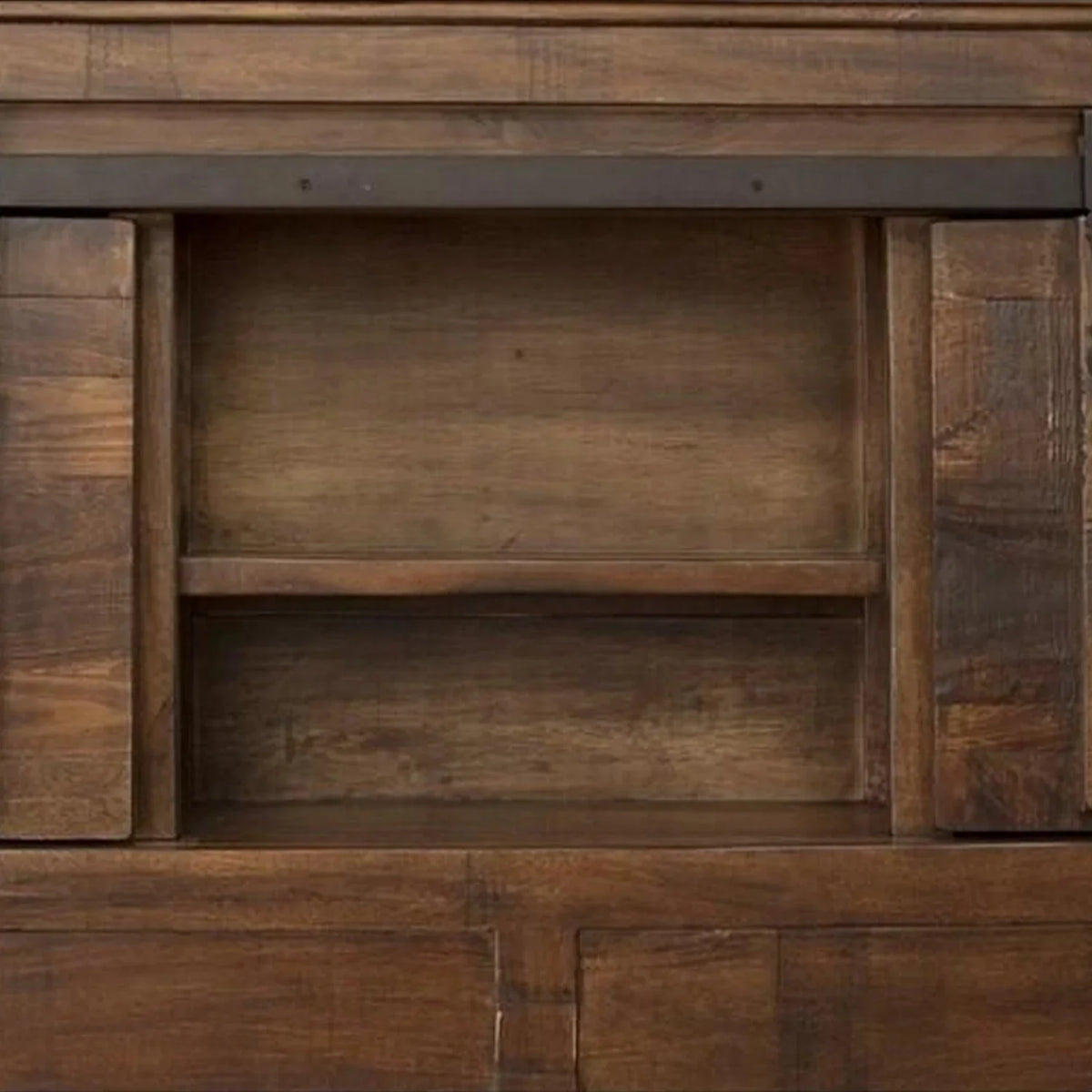 Fixed 2 Drawers, Brown Shelves, Finish Benjara Size King Maye Rustic Bed, Deep