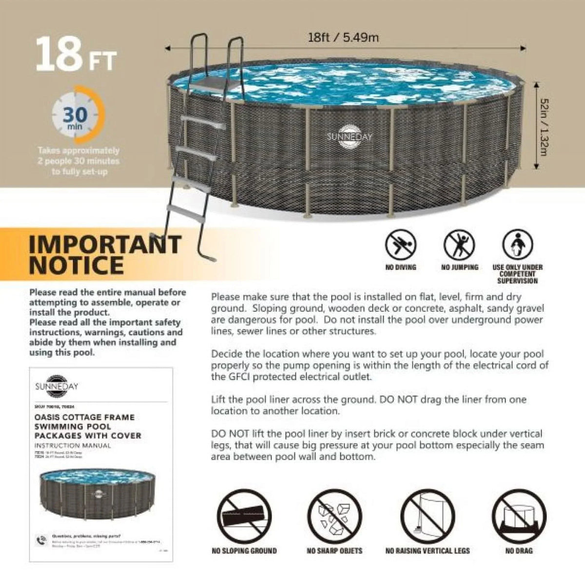 Rattan Sunneday 52 Pool Soft-Sided in. ft. 24 Oasis x Round