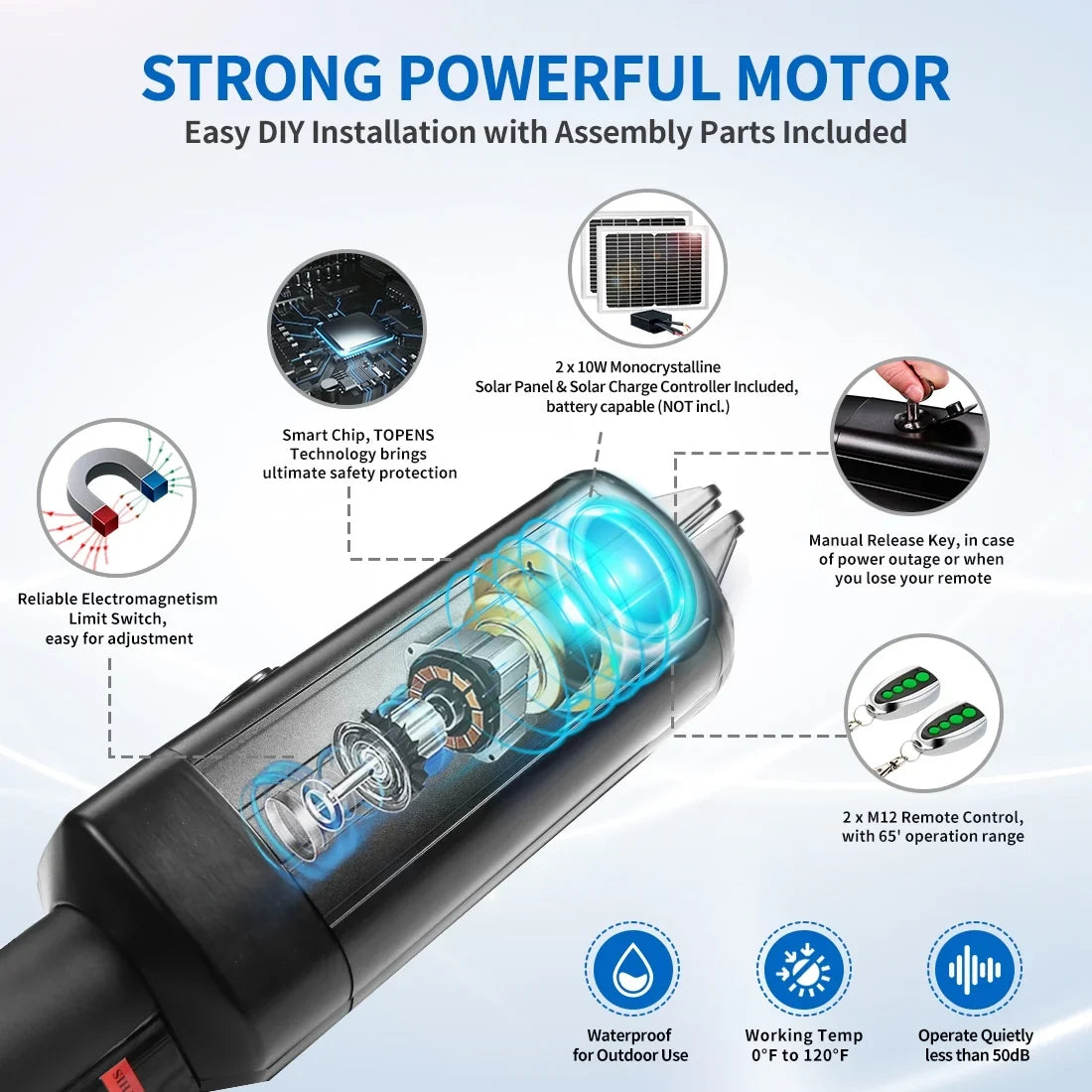 Motor Single for Solar Single with Kit Up A5S 16ft, Remote Duty Opener Gates Automatic Compatible TOPENS Gate Operator Medium Powered Control to Battery Swing Swing Gate Gate