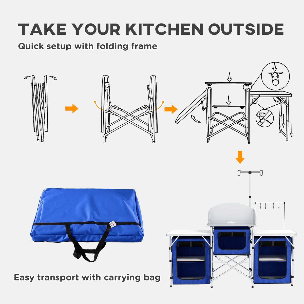 Folding Camping with Cupboards Outsunny Blue Fabric Kitchen Windshield