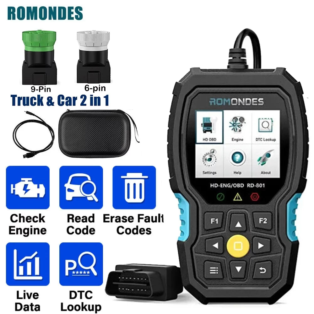 Tools RD801 Scanner Heavy Reset OBD2 Diagnostic Code Oil Duty Truck Reader Romondes Diesel Scanner Truck DPF